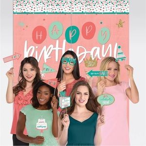 NWT Happy Birthday Scene Setters with Props 6' 8" x 4' 7.5"  Pink